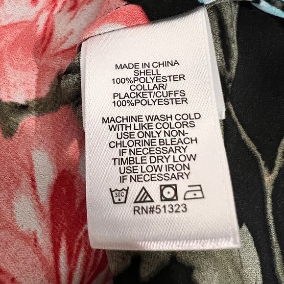 CeCe Black Pink & Blue Floral Semi Sheer Long Sleeve Blouse Size M - Picture 11 of 11